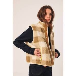 NEW INDI & COLD teddy plaid vest in beige